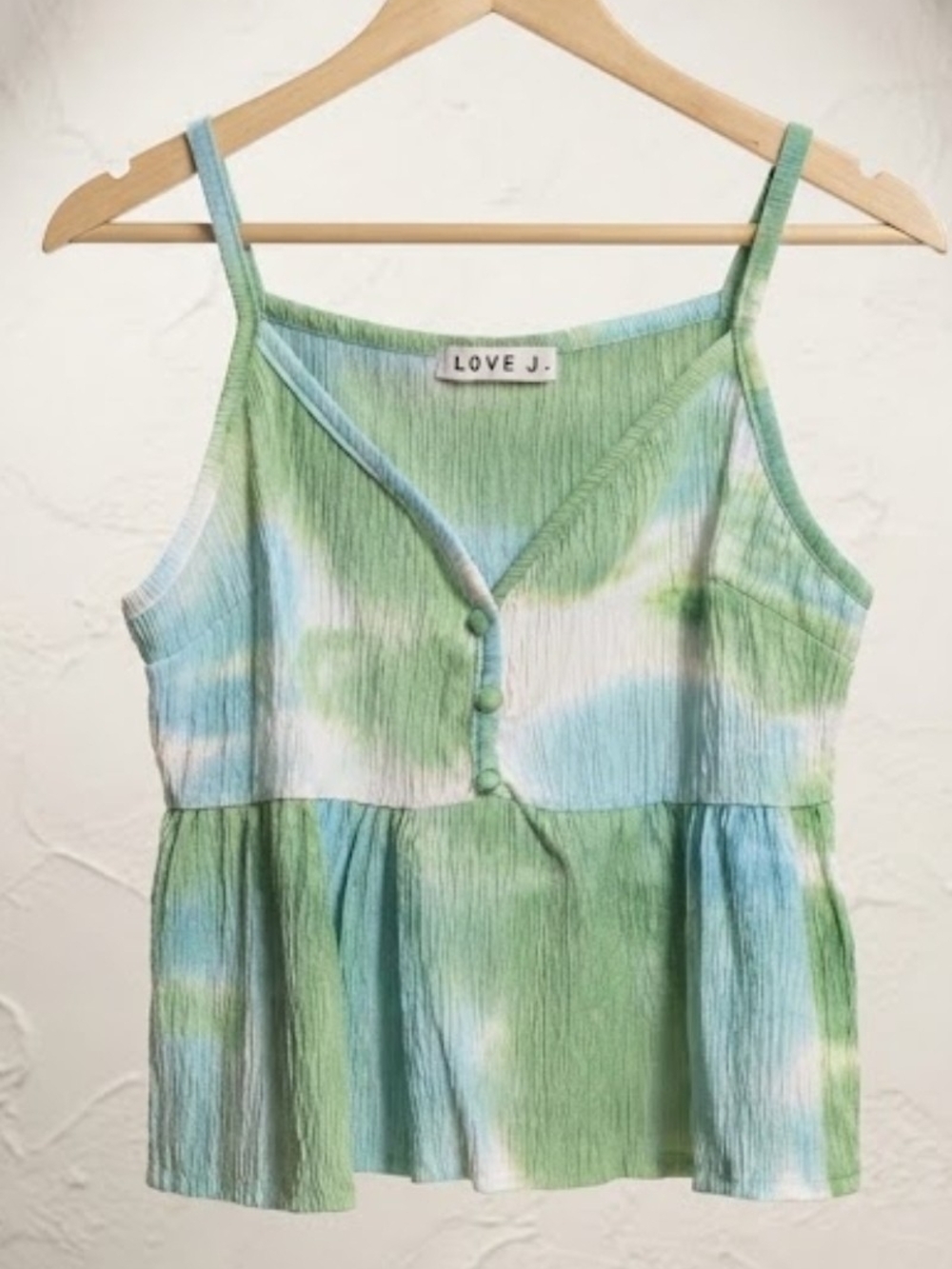 love J Blue & Green Tie-Dye Spaghetti Strap Peplum Camisole